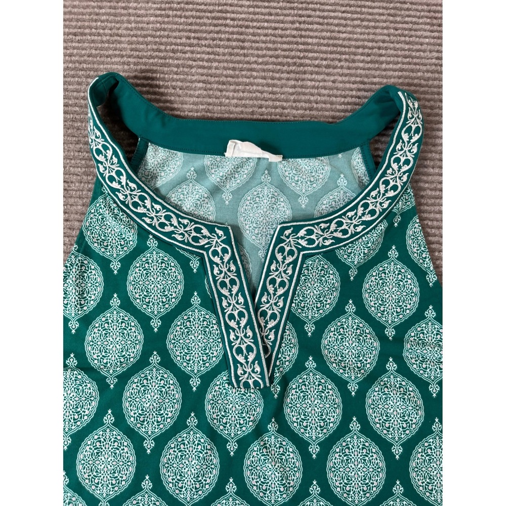 Magnolia Grace Teal Green Damask Medallion Split Neck Shift‎ Dress Womens XL - Picture 3 of 6